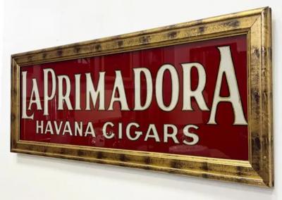 Vintage Reverse Painted Glass LaPrimadora Havana Cigar Sign Advertising