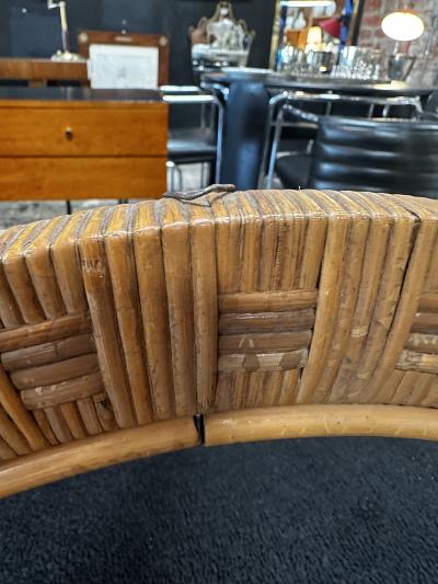 Vintage Round Bamboo Mirror Italy 1980s