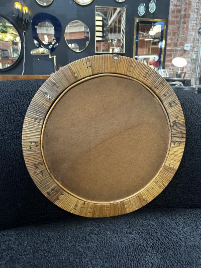 Vintage Round Bamboo Mirror Italy 1980s