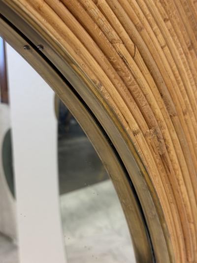 Vintage Round Bamboo Mirror with Wide Frame