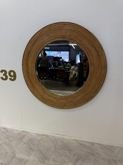 Vintage Round Bamboo Mirror with Wide Frame