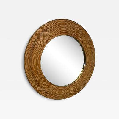 Vintage Round Bamboo Mirror with Wide Frame