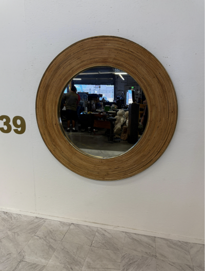Vintage Round Bamboo Mirror with Wide Frame