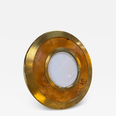 Vintage Round Brass Burl Wood Picture Frame