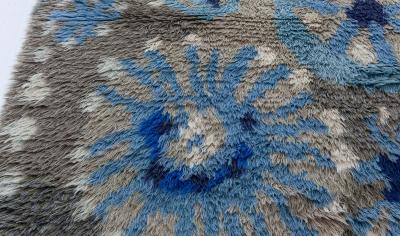 Vintage Rya Rug by Margareta Grandin Nettles Bla Flora 