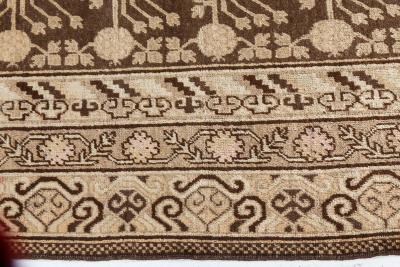 Vintage Samarkand Khotan Botanic Handmade Wool Rug in Brown and Beige