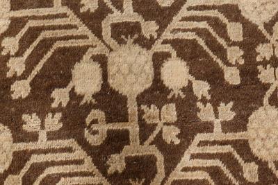 Vintage Samarkand Khotan Botanic Handmade Wool Rug in Brown and Beige