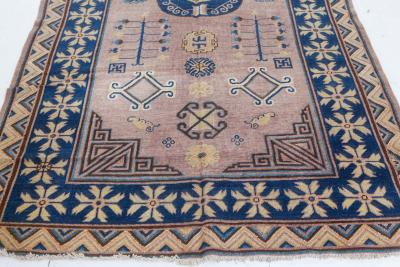 Vintage Samarkand Khotan Brown Blue Handmade Wool Rug