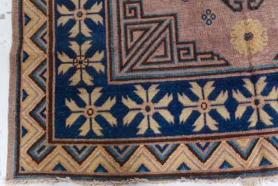 Vintage Samarkand Khotan Brown Blue Handmade Wool Rug