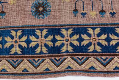 Vintage Samarkand Khotan Brown Blue Handmade Wool Rug