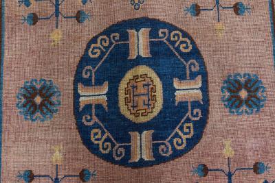 Vintage Samarkand Khotan Brown Blue Handmade Wool Rug