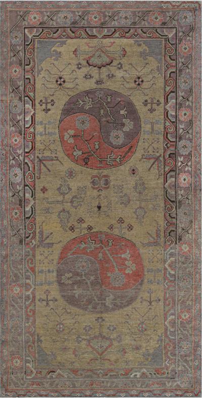 Vintage Samarkand Khotan Green Handmade Wool Carpet