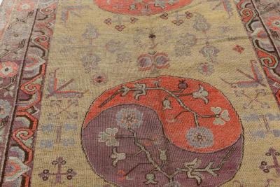Vintage Samarkand Khotan Green Handmade Wool Carpet