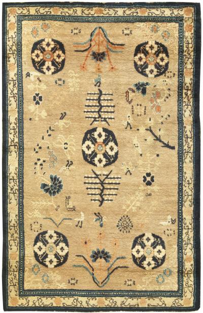 Vintage Samarkand Khotan Handmade Wool Carpet