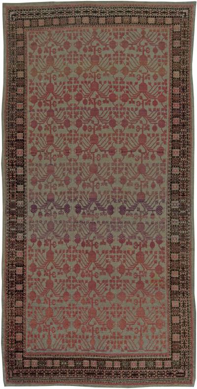 Vintage Samarkand Khotan Red Purple Grey Handmade Wool Rug