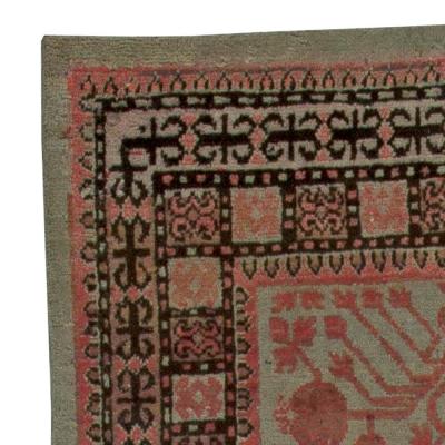 Vintage Samarkand Khotan Red Purple Grey Handmade Wool Rug