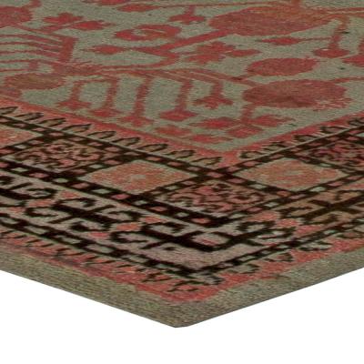 Vintage Samarkand Khotan Red Purple Grey Handmade Wool Rug
