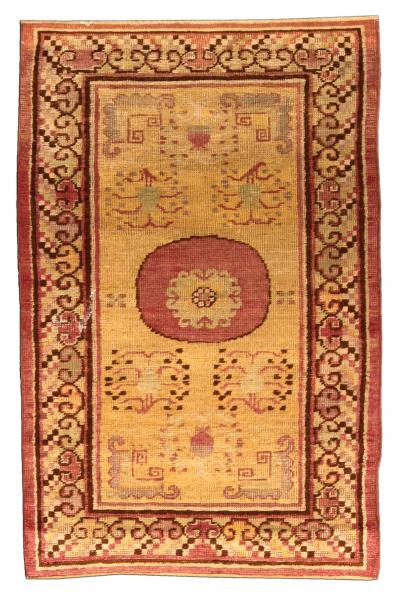 Vintage Samarkand Khotan Yellow Hand Knotted Wool Rug