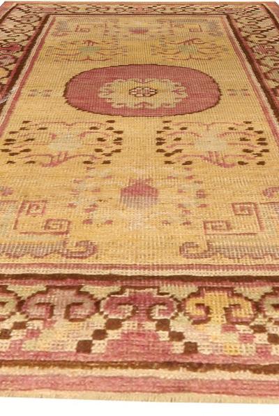 Vintage Samarkand Khotan Yellow Hand Knotted Wool Rug