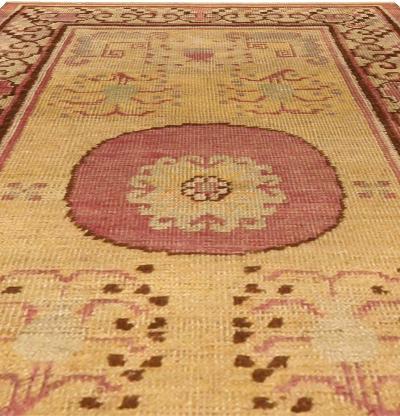 Vintage Samarkand Khotan Yellow Hand Knotted Wool Rug