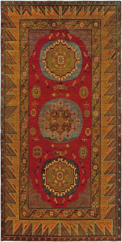 Vintage Samarkand Red Yellow Handmade Wool Rug
