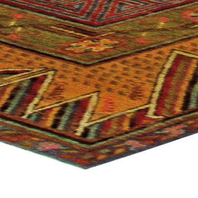 Vintage Samarkand Red Yellow Handmade Wool Rug