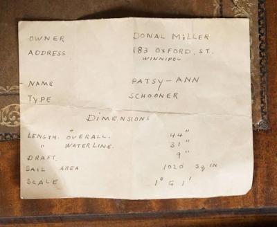 Vintage Schooner Model Sail Boat Patsy Ann 