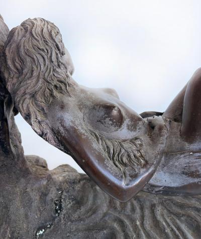 Vintage Sculptural Spelter Nude Coffee Table with Bronze Patina and Glass Top