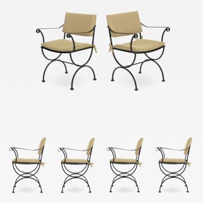 Vintage Set of Six Black Iron Patio Dining Chairs in Salterini Taste