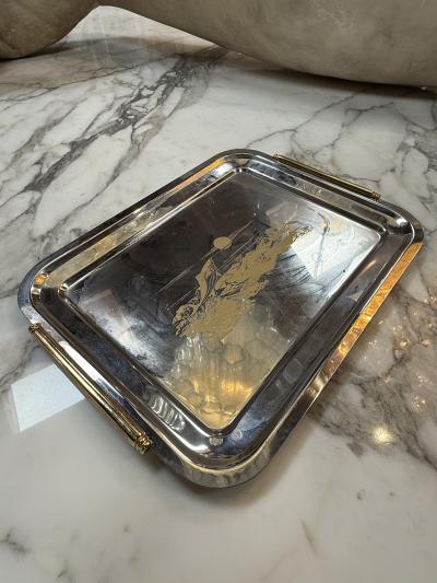 Vintage Silver Plated Serving Tray Scenic Motif