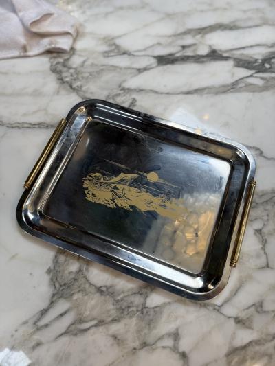 Vintage Silver Plated Serving Tray Scenic Motif