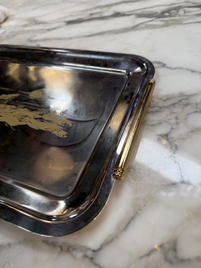 Vintage Silver Plated Serving Tray Scenic Motif