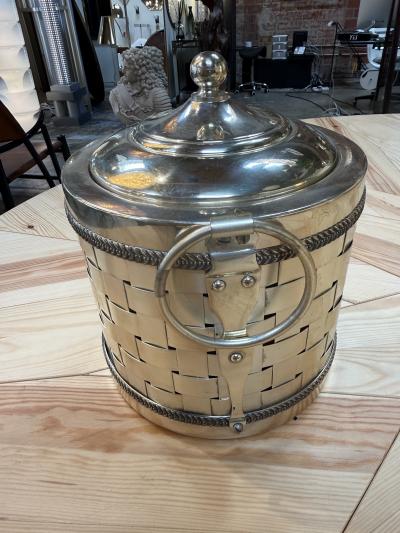Vintage Silver Plated Woven Metal Ice Bucket with Lid