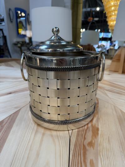 Vintage Silver Plated Woven Metal Ice Bucket with Lid