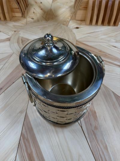 Vintage Silver Plated Woven Metal Ice Bucket with Lid
