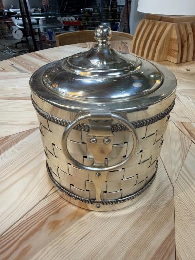 Vintage Silver Plated Woven Metal Ice Bucket with Lid