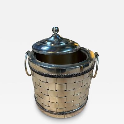 Vintage Silver Plated Woven Metal Ice Bucket with Lid