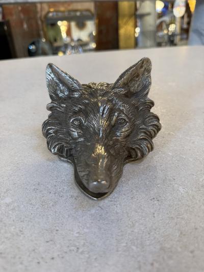 Vintage Silver Tone Fox Head Paper Clip Desk Accessory