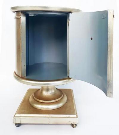 Vintage Silver and Gold Leaf Pedestal Side Table with One Door and Open Storage