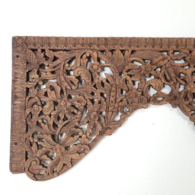 Vintage Southeast Asian Sandalwood Floral Carved Over Window circa 1950