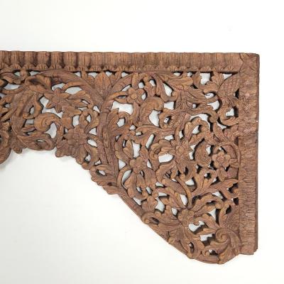 Vintage Southeast Asian Sandalwood Floral Carved Over Window circa 1950
