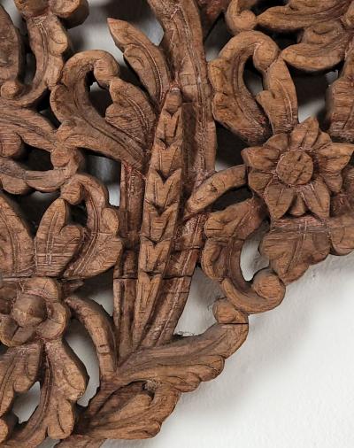Vintage Southeast Asian Sandalwood Floral Carved Over Window circa 1950