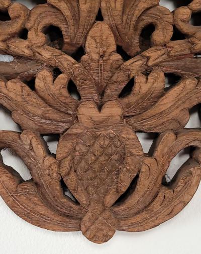 Vintage Southeast Asian Sandalwood Floral Carved Over Window circa 1950
