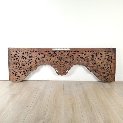 Vintage Southeast Asian Sandalwood Floral Carved Over Window circa 1950