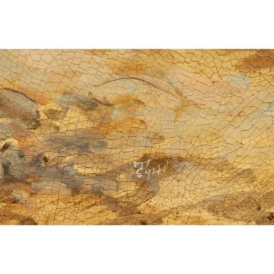 Vintage Spaggia Grande Beach Scene Italian Seascape Oil Painting