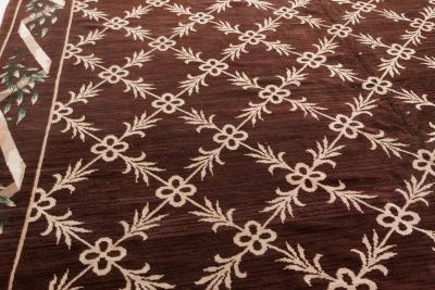 Vintage Spanish Chocolate Brown and Ivory Handwoven Wool Carpet