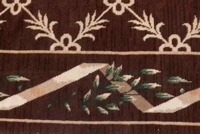 Vintage Spanish Chocolate Brown and Ivory Handwoven Wool Carpet