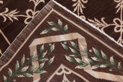 Vintage Spanish Chocolate Brown and Ivory Handwoven Wool Carpet