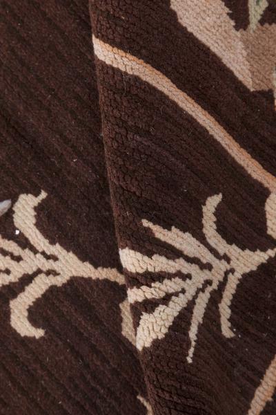 Vintage Spanish Chocolate Brown and Ivory Handwoven Wool Carpet