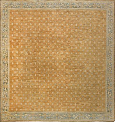 Vintage Spanish Light Brown and Blue Handwoven Wool Rug